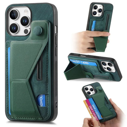 For iPhone 16 Pro Case Retro Leather Back Cover Card Slot Side Kickstand