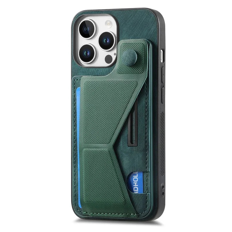 For iPhone 16 Pro Case Retro Leather Back Cover Card Slot Side Kickstand