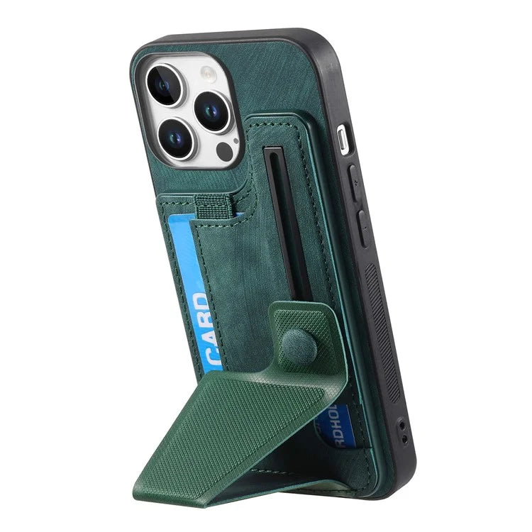 For iPhone 16 Pro Case Retro Leather Back Cover Card Slot Side Kickstand