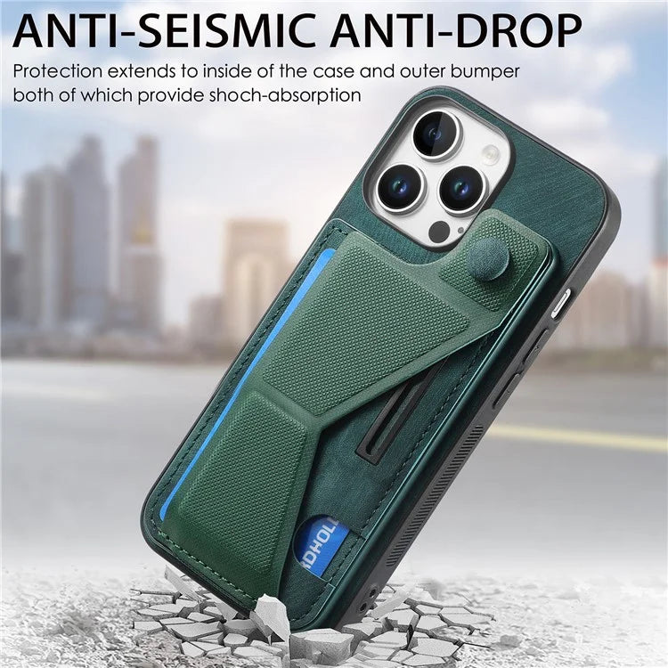 For iPhone 16 Pro Case Retro Leather Back Cover Card Slot Side Kickstand