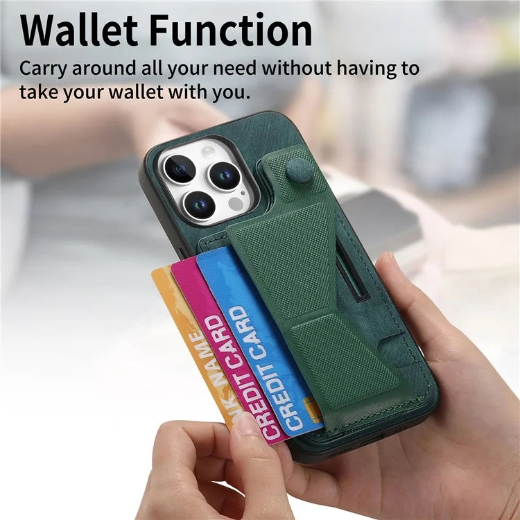 For iPhone 16 Pro Case Retro Leather Back Cover Card Slot Side Kickstand