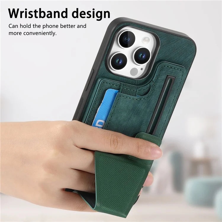 For iPhone 16 Pro Case Retro Leather Back Cover Card Slot Side Kickstand