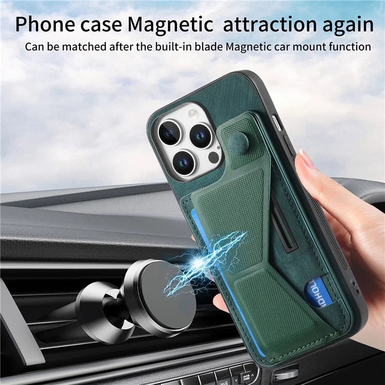 For iPhone 16 Pro Case Retro Leather Back Cover Card Slot Side Kickstand