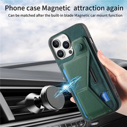 For iPhone 16 Pro Case Retro Leather Back Cover Card Slot Side Kickstand