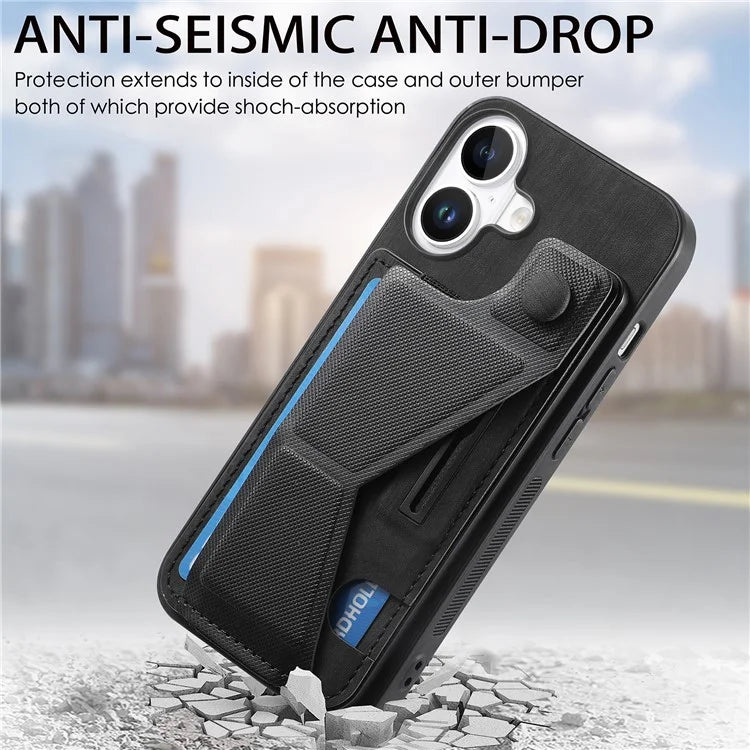 For iPhone 16 Plus Case Retro Leather Back Cover Card Slot Side Kickstand