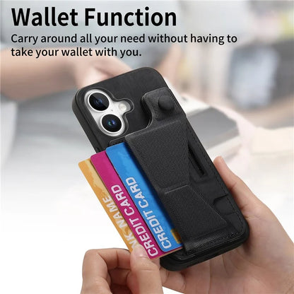 For iPhone 16 Plus Case Retro Leather Back Cover Card Slot Side Kickstand