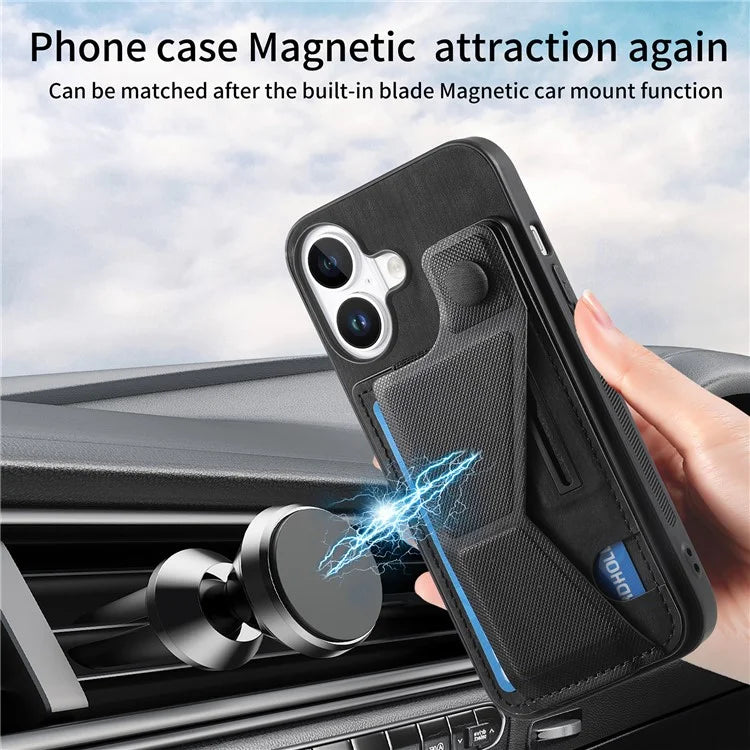 For iPhone 16 Plus Case Retro Leather Back Cover Card Slot Side Kickstand
