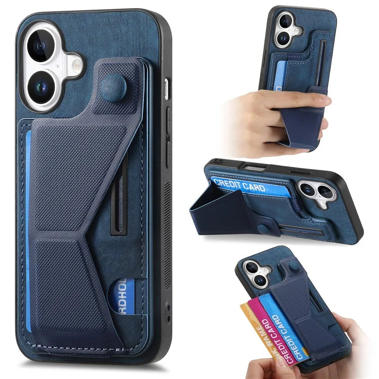 For iPhone 16 Plus Case Retro Leather Back Cover Card Slot Side Kickstand