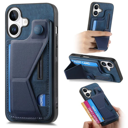 For iPhone 16 Plus Case Retro Leather Back Cover Card Slot Side Kickstand
