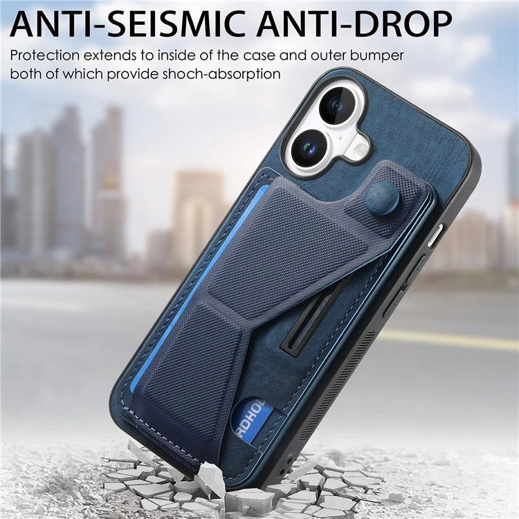 For iPhone 16 Plus Case Retro Leather Back Cover Card Slot Side Kickstand