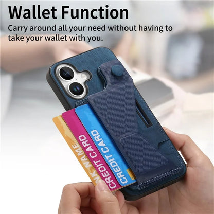 For iPhone 16 Plus Case Retro Leather Back Cover Card Slot Side Kickstand