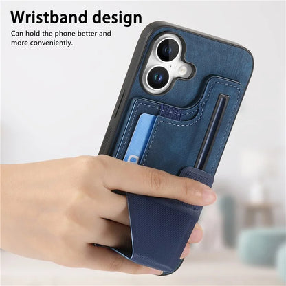 For iPhone 16 Plus Case Retro Leather Back Cover Card Slot Side Kickstand