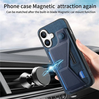For iPhone 16 Plus Case Retro Leather Back Cover Card Slot Side Kickstand