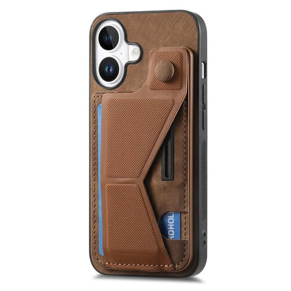 For iPhone 16 Plus Case Retro Leather Back Cover Card Slot Side Kickstand