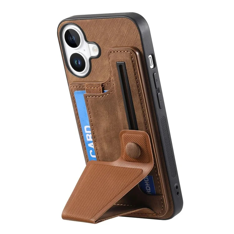 For iPhone 16 Plus Case Retro Leather Back Cover Card Slot Side Kickstand