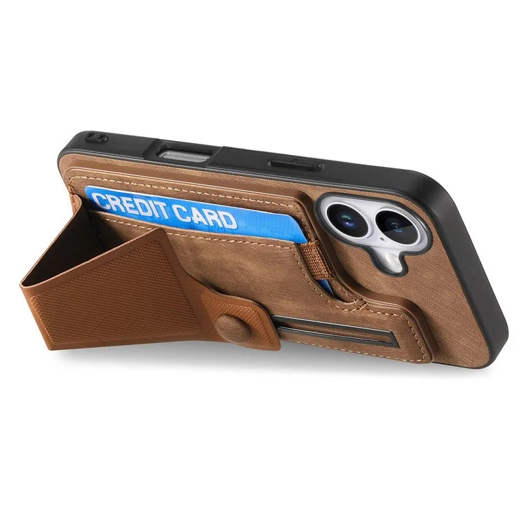 For iPhone 16 Plus Case Retro Leather Back Cover Card Slot Side Kickstand