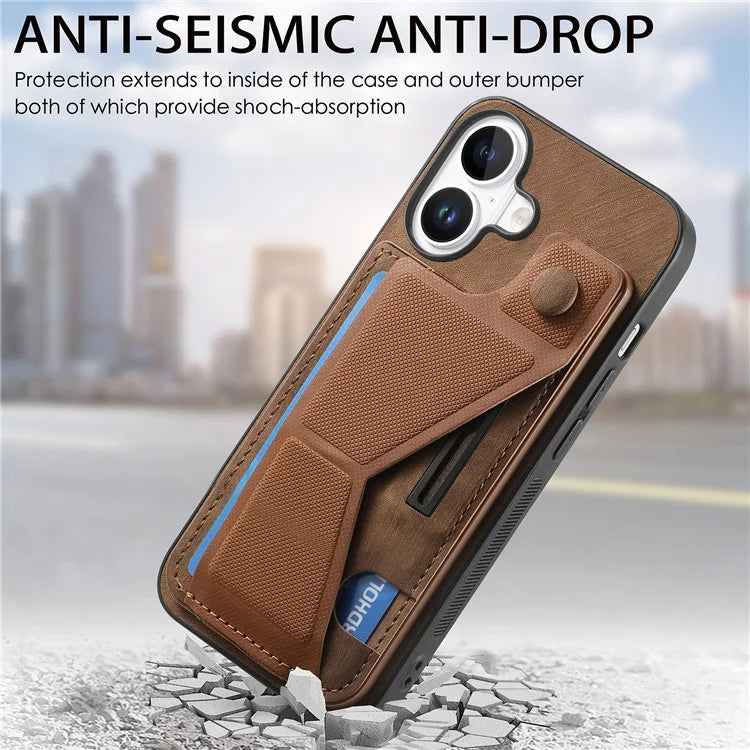 For iPhone 16 Plus Case Retro Leather Back Cover Card Slot Side Kickstand