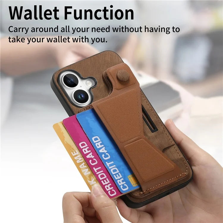 For iPhone 16 Plus Case Retro Leather Back Cover Card Slot Side Kickstand