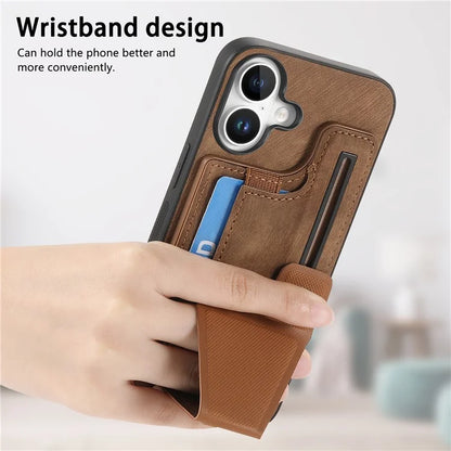 For iPhone 16 Plus Case Retro Leather Back Cover Card Slot Side Kickstand