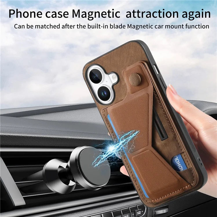 For iPhone 16 Plus Case Retro Leather Back Cover Card Slot Side Kickstand