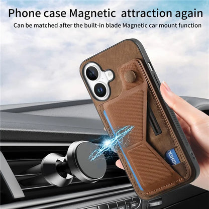 For iPhone 16 Plus Case Retro Leather Back Cover Card Slot Side Kickstand