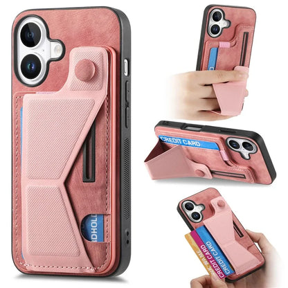 For iPhone 16 Plus Case Retro Leather Back Cover Card Slot Side Kickstand