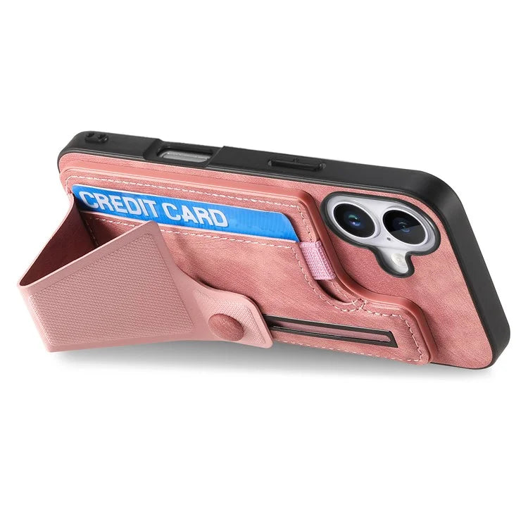 For iPhone 16 Plus Case Retro Leather Back Cover Card Slot Side Kickstand