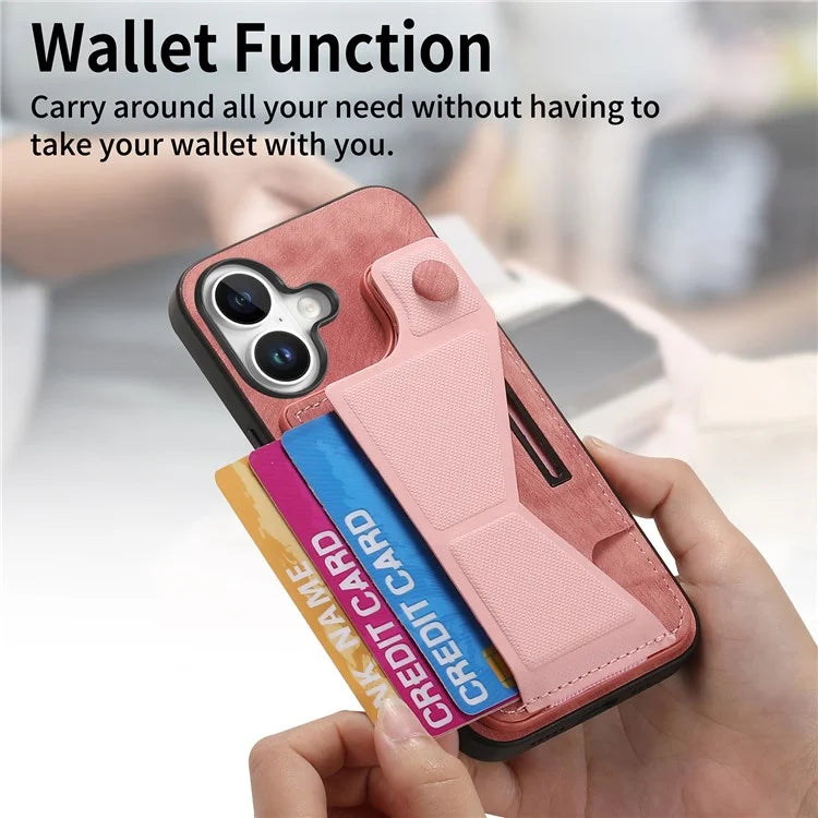 For iPhone 16 Plus Case Retro Leather Back Cover Card Slot Side Kickstand