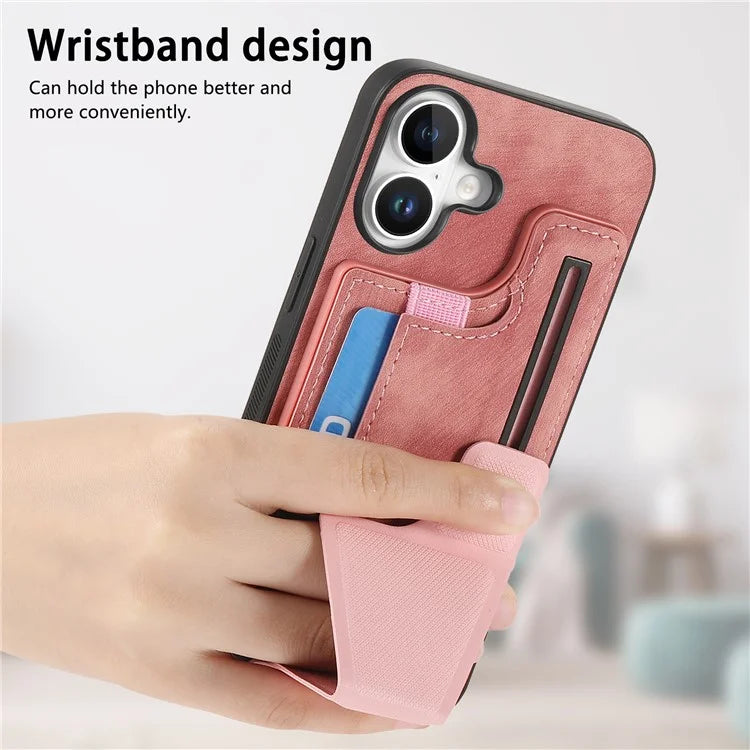 For iPhone 16 Plus Case Retro Leather Back Cover Card Slot Side Kickstand