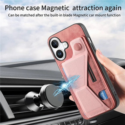 For iPhone 16 Plus Case Retro Leather Back Cover Card Slot Side Kickstand