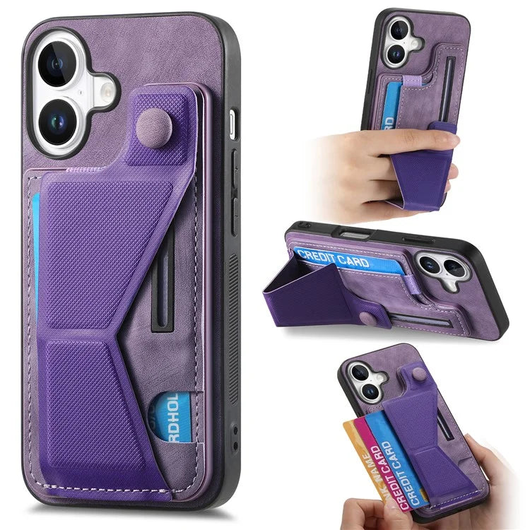 For iPhone 16 Plus Case Retro Leather Back Cover Card Slot Side Kickstand