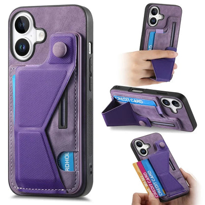 For iPhone 16 Plus Case Retro Leather Back Cover Card Slot Side Kickstand