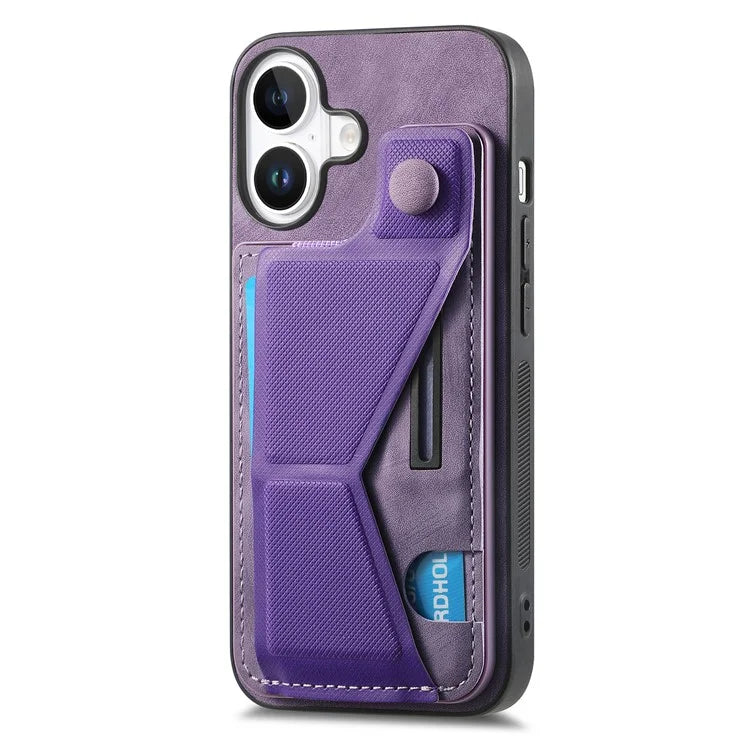 For iPhone 16 Plus Case Retro Leather Back Cover Card Slot Side Kickstand