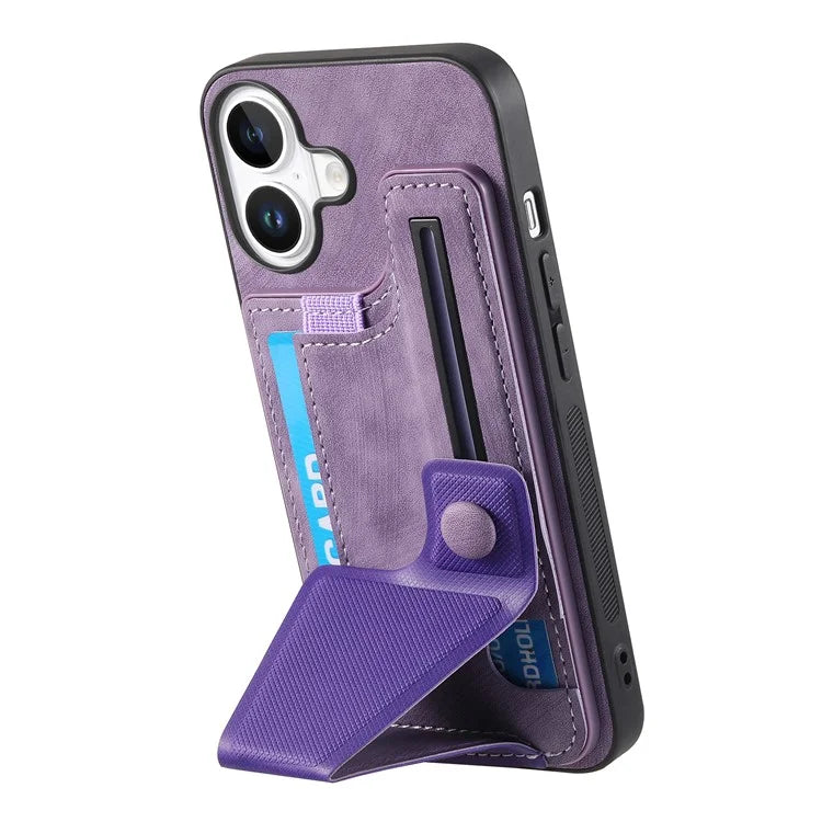 For iPhone 16 Plus Case Retro Leather Back Cover Card Slot Side Kickstand