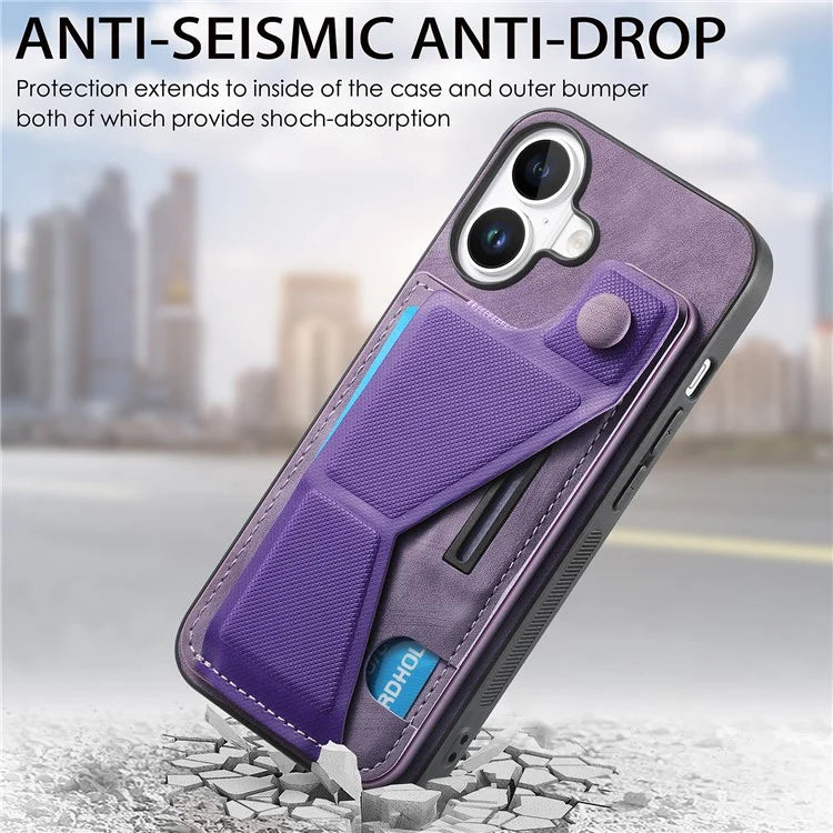 For iPhone 16 Plus Case Retro Leather Back Cover Card Slot Side Kickstand