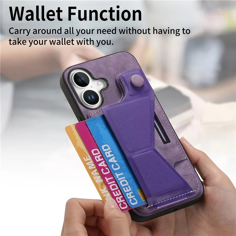 For iPhone 16 Plus Case Retro Leather Back Cover Card Slot Side Kickstand