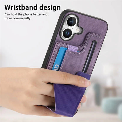 For iPhone 16 Plus Case Retro Leather Back Cover Card Slot Side Kickstand