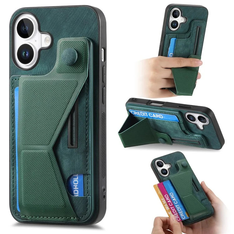 For iPhone 16 Plus Case Retro Leather Back Cover Card Slot Side Kickstand