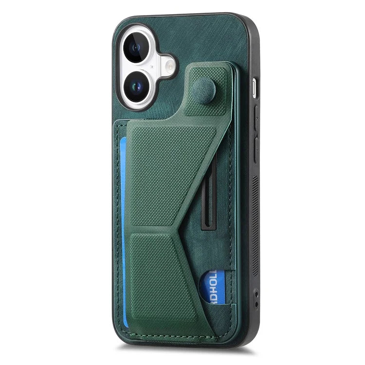 For iPhone 16 Plus Case Retro Leather Back Cover Card Slot Side Kickstand