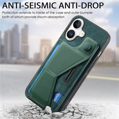 For iPhone 16 Plus Case Retro Leather Back Cover Card Slot Side Kickstand
