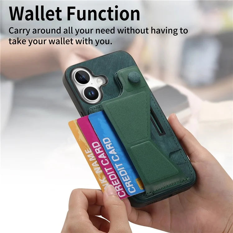 For iPhone 16 Plus Case Retro Leather Back Cover Card Slot Side Kickstand