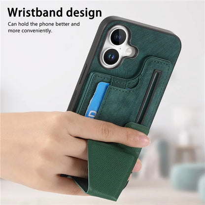 For iPhone 16 Plus Case Retro Leather Back Cover Card Slot Side Kickstand