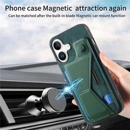 For iPhone 16 Plus Case Retro Leather Back Cover Card Slot Side Kickstand