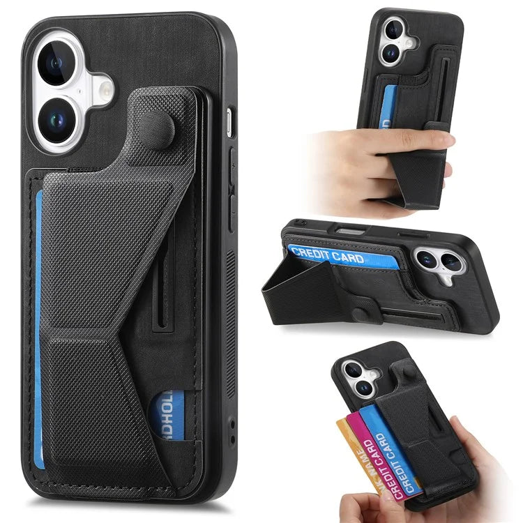 For iPhone 16 Case Retro Leather Back Cover Card Slot Side Kickstand