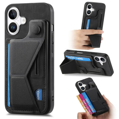 For iPhone 16 Case Retro Leather Back Cover Card Slot Side Kickstand