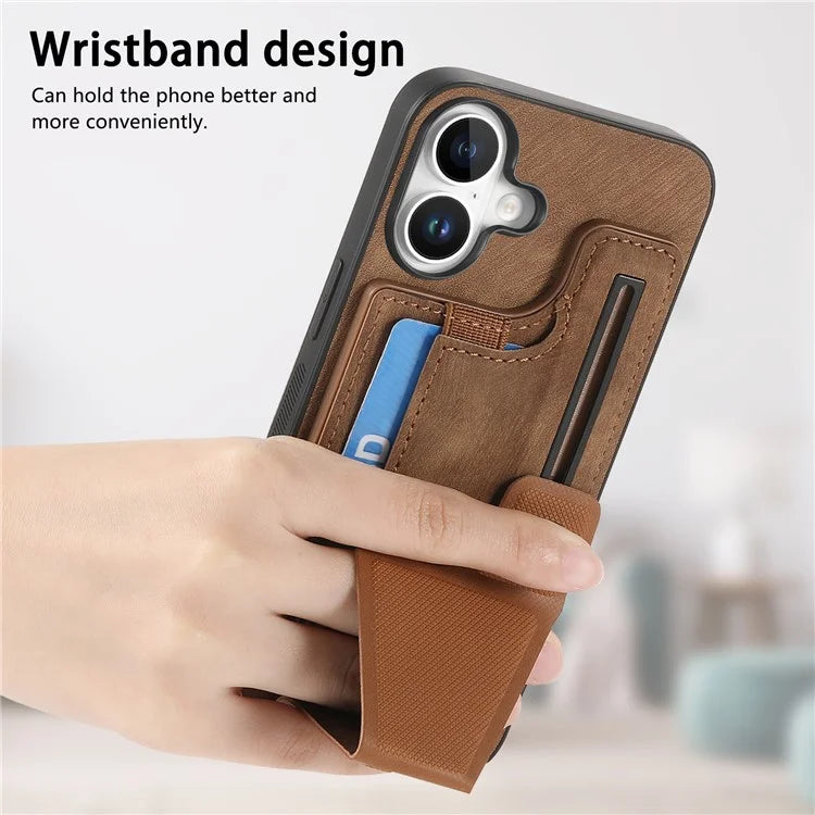 For iPhone 16 Case Retro Leather Back Cover Card Slot Side Kickstand