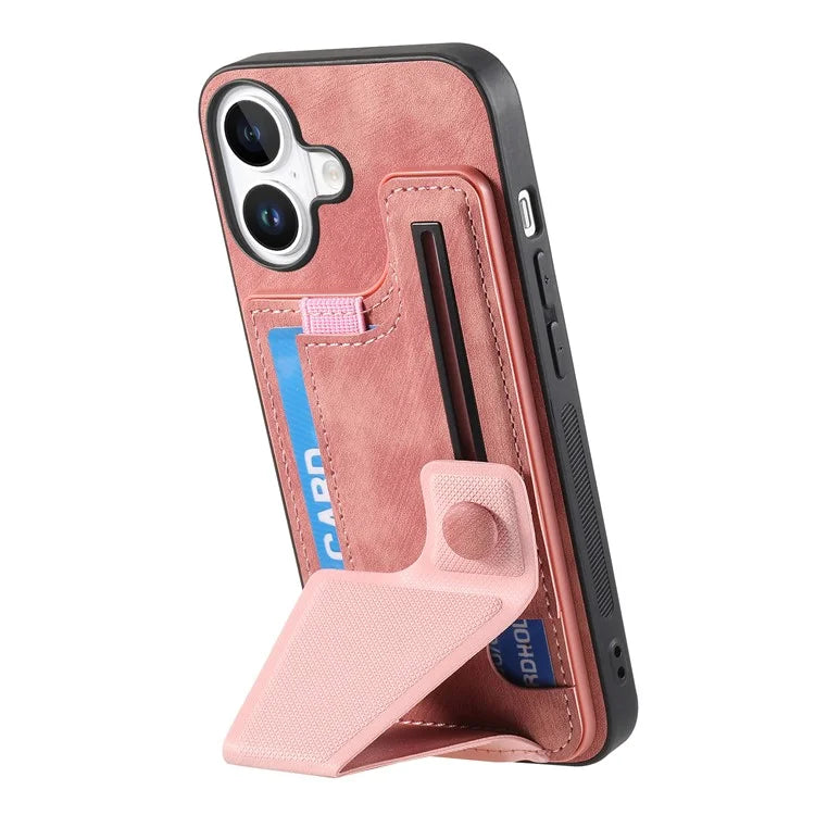 For iPhone 16 Case Retro Leather Back Cover Card Slot Side Kickstand