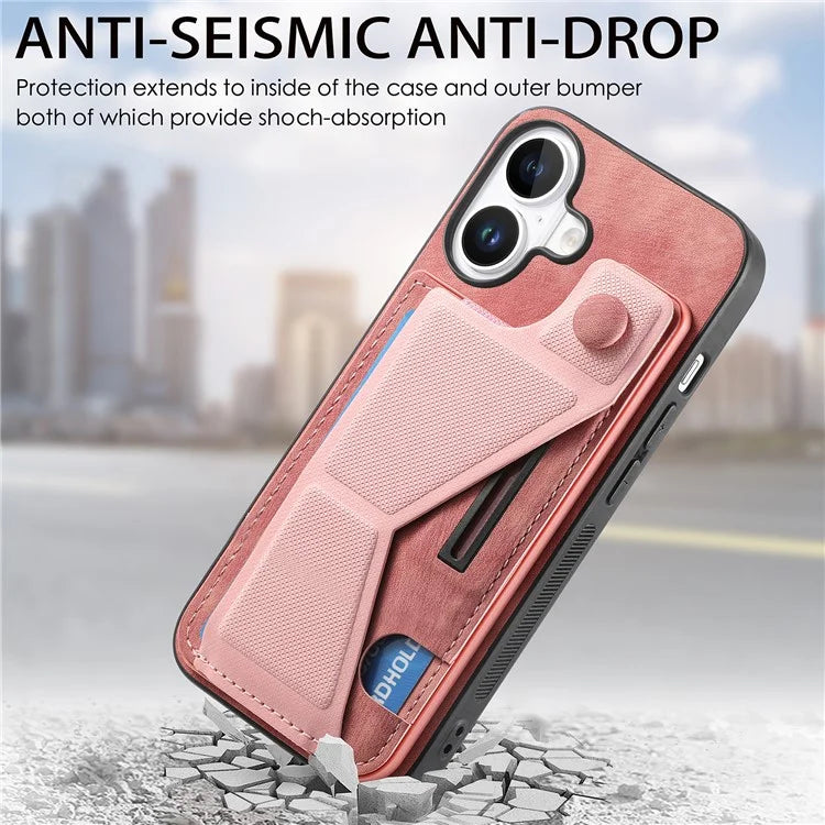 For iPhone 16 Case Retro Leather Back Cover Card Slot Side Kickstand