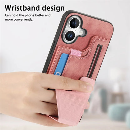 For iPhone 16 Case Retro Leather Back Cover Card Slot Side Kickstand