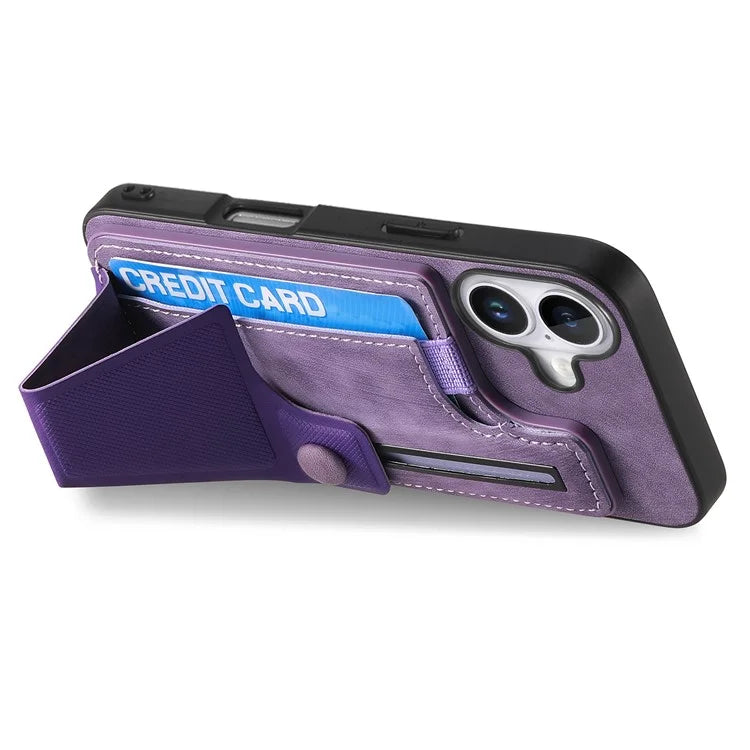 For iPhone 16 Case Retro Leather Back Cover Card Slot Side Kickstand